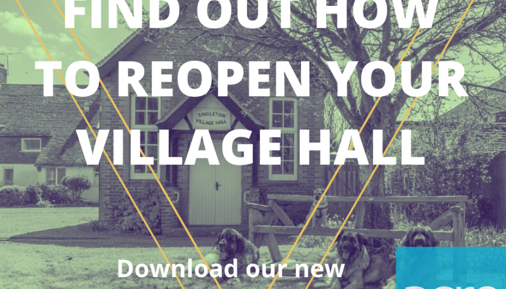 image of a village halls with wording reading 'find out how to reopen your village hall. Download our new information sheet www.acre.org.uk'